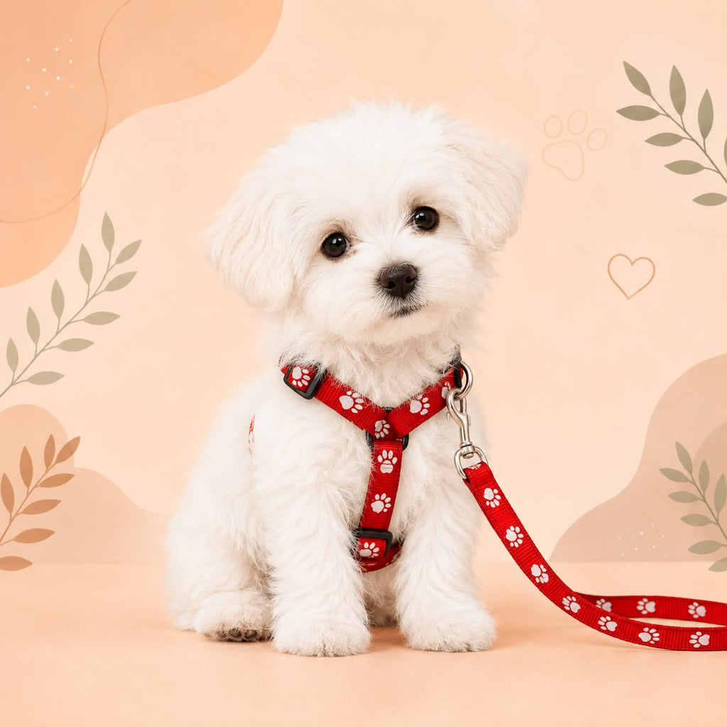 Happy Tails Premium Nylon Pet Harness & Leash Set for Puppies and Dogs