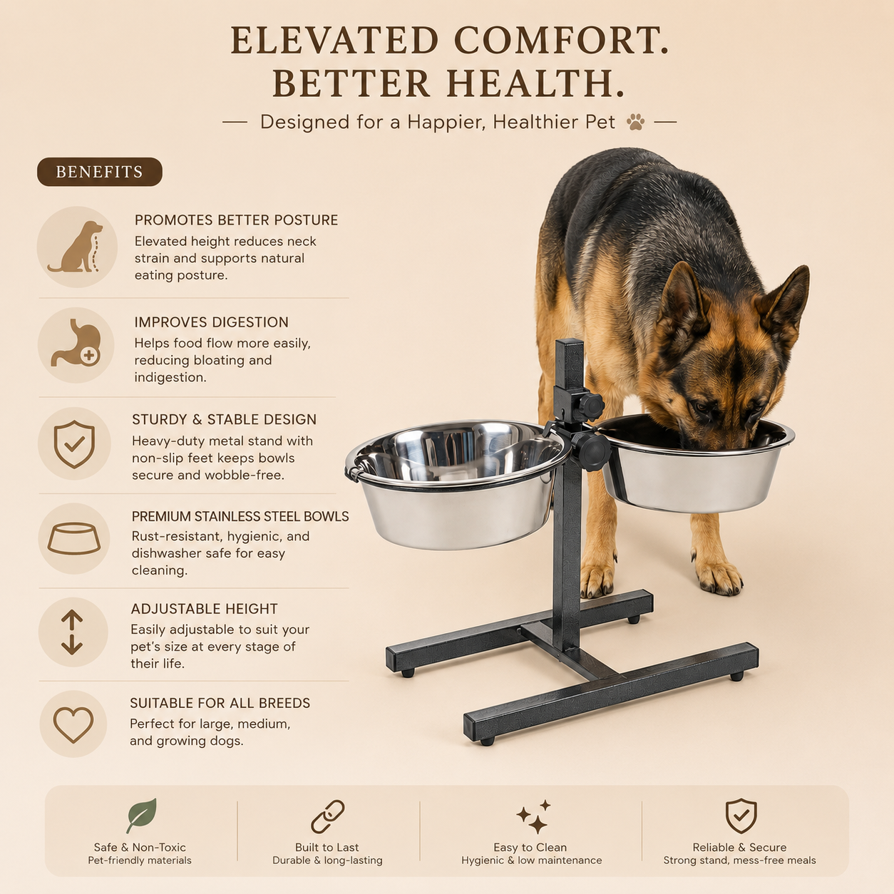 Stainless Steel Feeding Bowls for Pet (Multicolor, L)