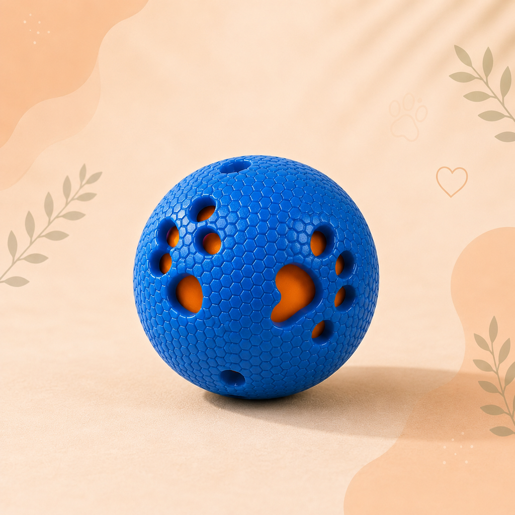 Interactive Chew & Treat Dispensing Dog Ball Toy – Durable Rubber Training Ball (Blue)