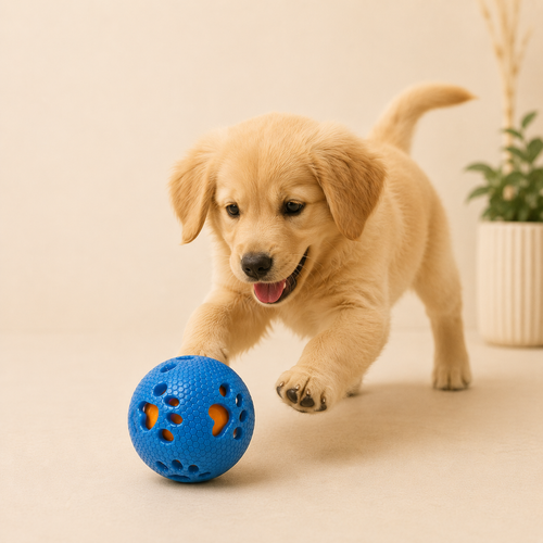 Interactive Chew & Treat Dispensing Dog Ball Toy – Durable Rubber Training Ball (Blue)