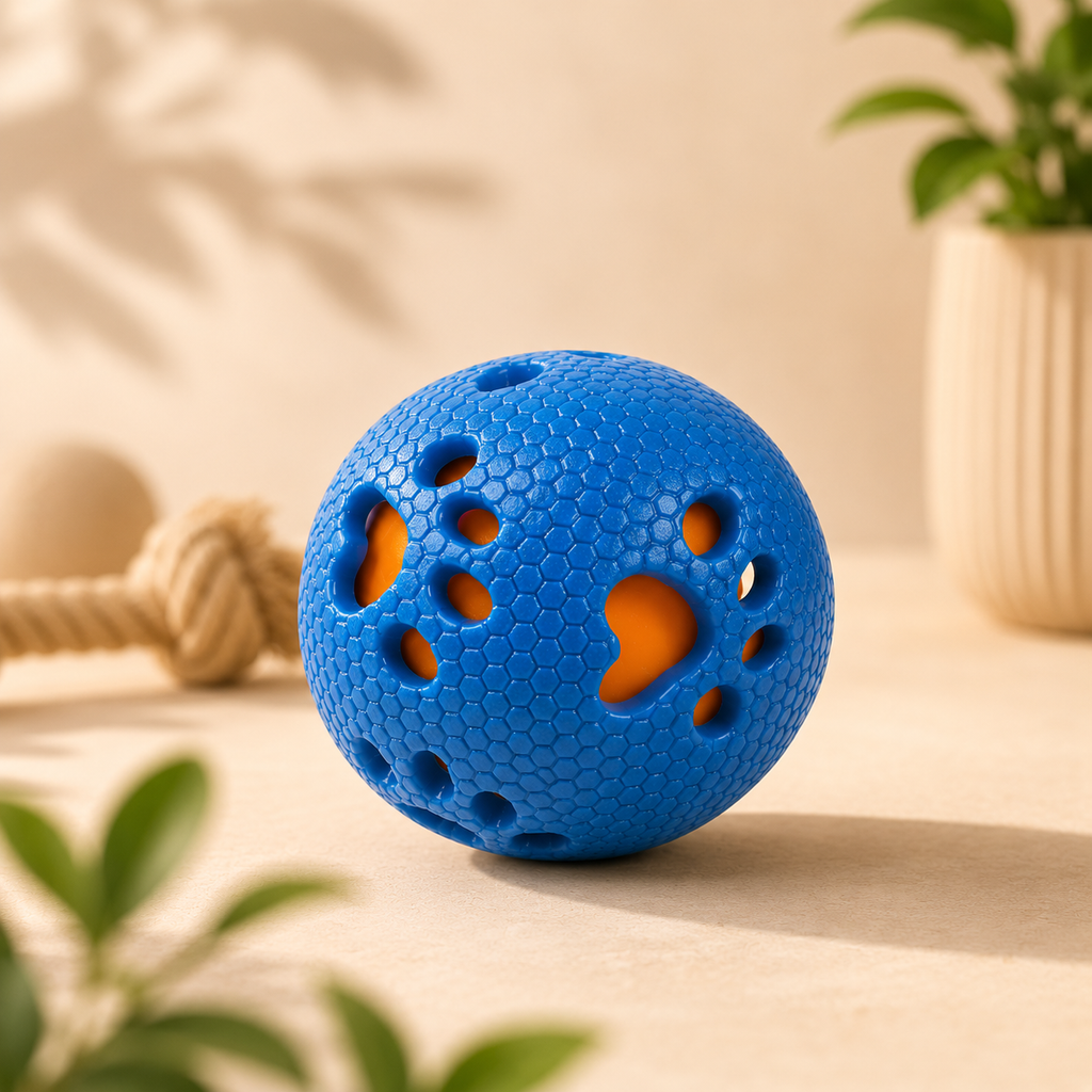 Interactive Chew & Treat Dispensing Dog Ball Toy – Durable Rubber Training Ball (Blue)
