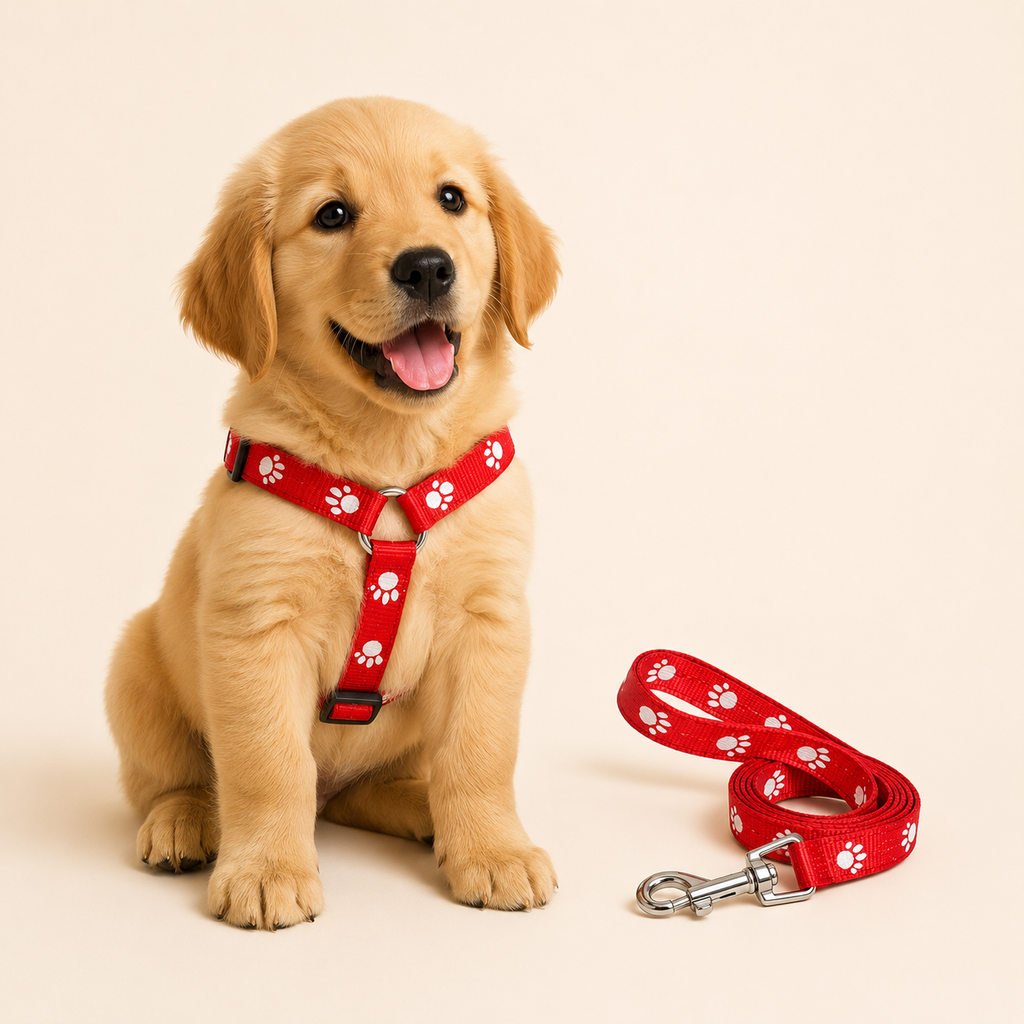 Happy Tails Premium Nylon Pet Harness & Leash Set for Puppies and Dogs