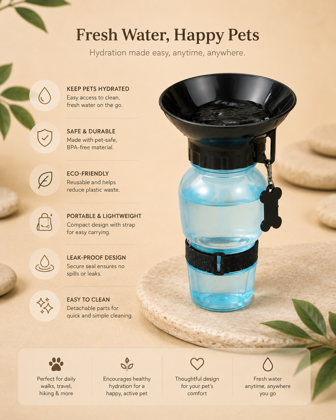 Pet Sipper Portable Aqua Fresh Water Pump Bowl Bottle Mug Cup for Pet