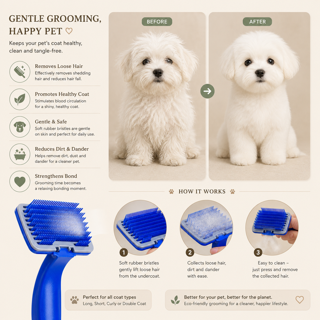 Pet Grooming Slicker Brush for Dogs & Cats | Self Cleaning Hair Remover Brush