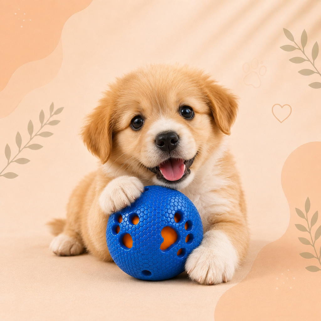 Interactive Chew & Treat Dispensing Dog Ball Toy – Durable Rubber Training Ball (Blue)