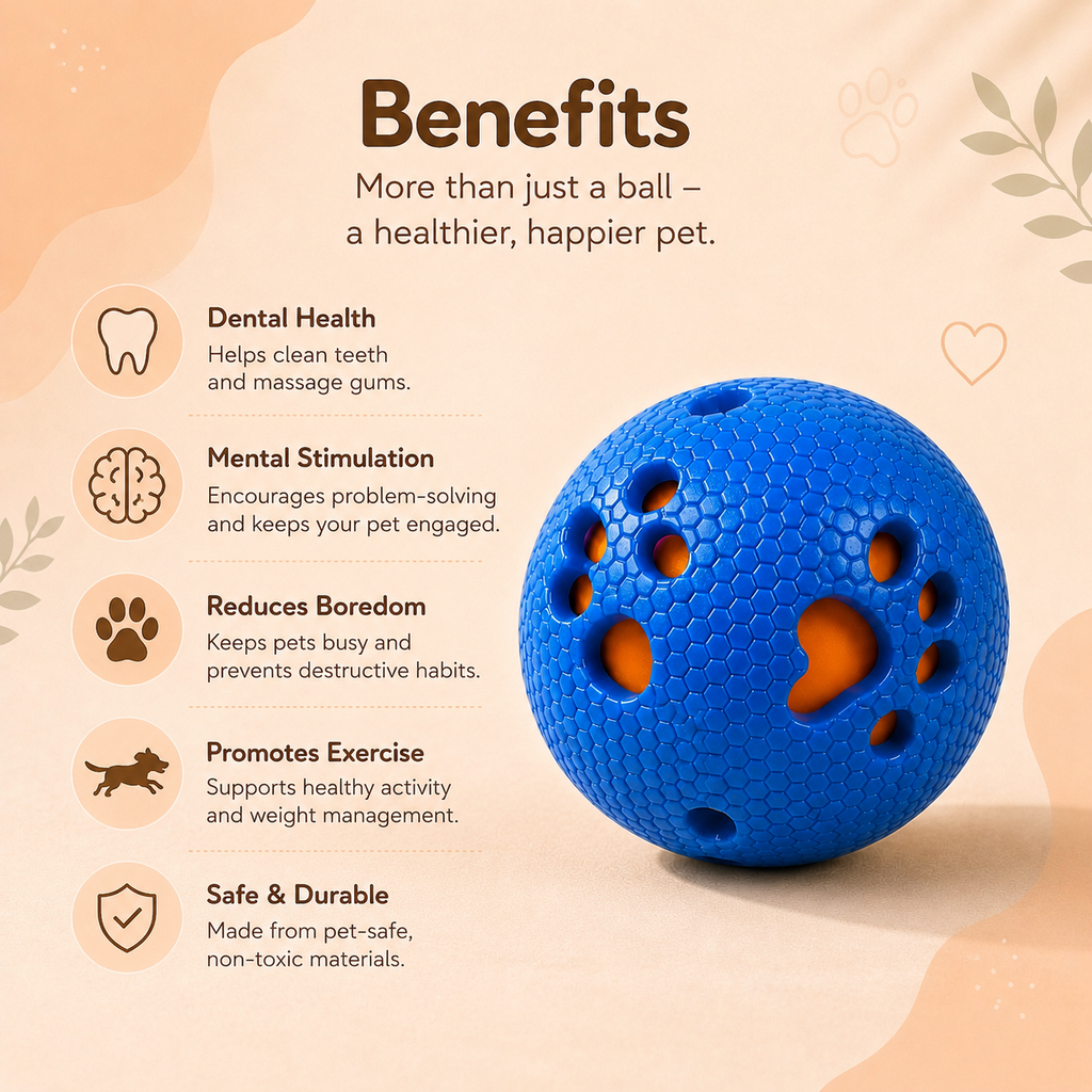 Interactive Chew & Treat Dispensing Dog Ball Toy – Durable Rubber Training Ball (Blue)