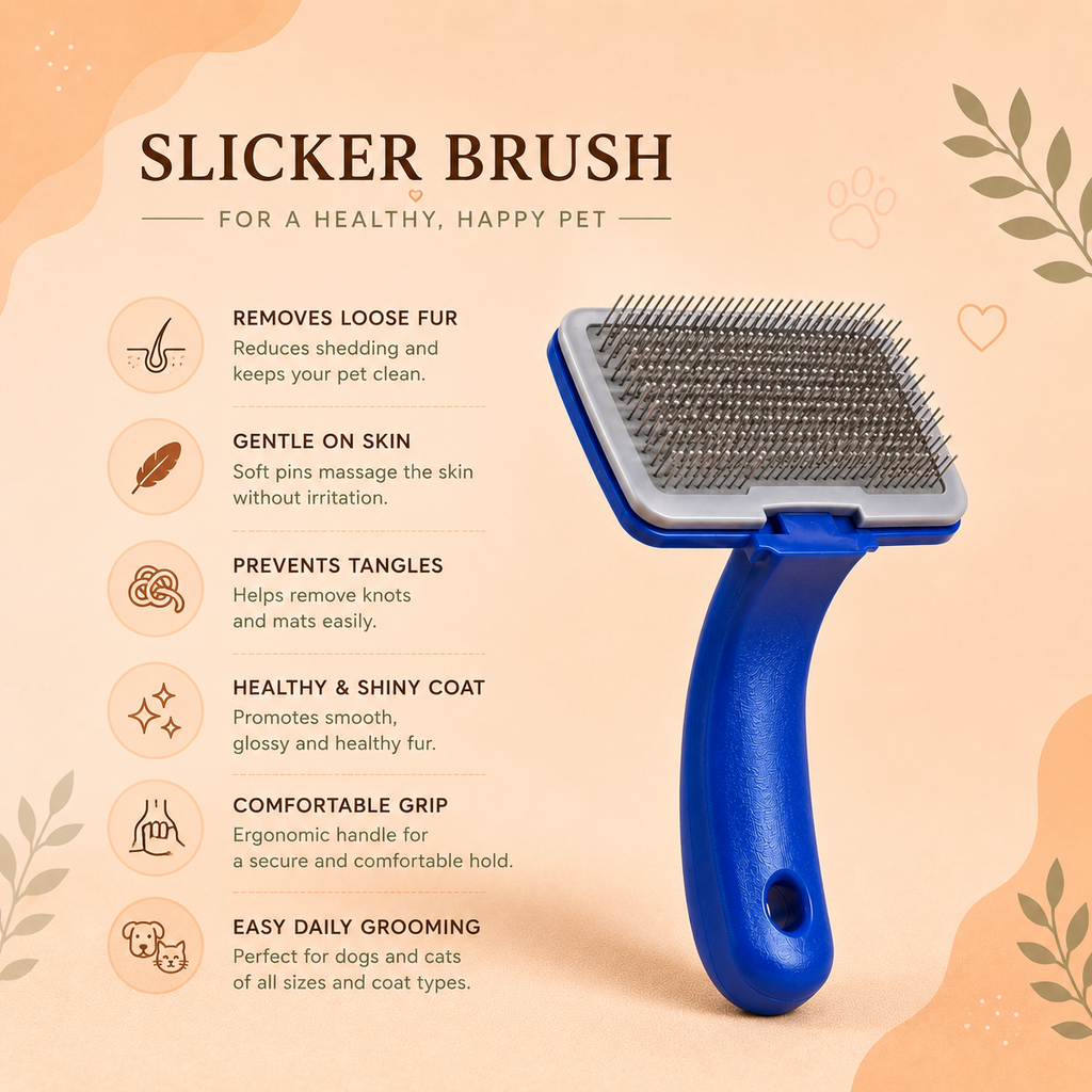 Pet Grooming Slicker Brush for Dogs & Cats | Self Cleaning Hair Remover Brush