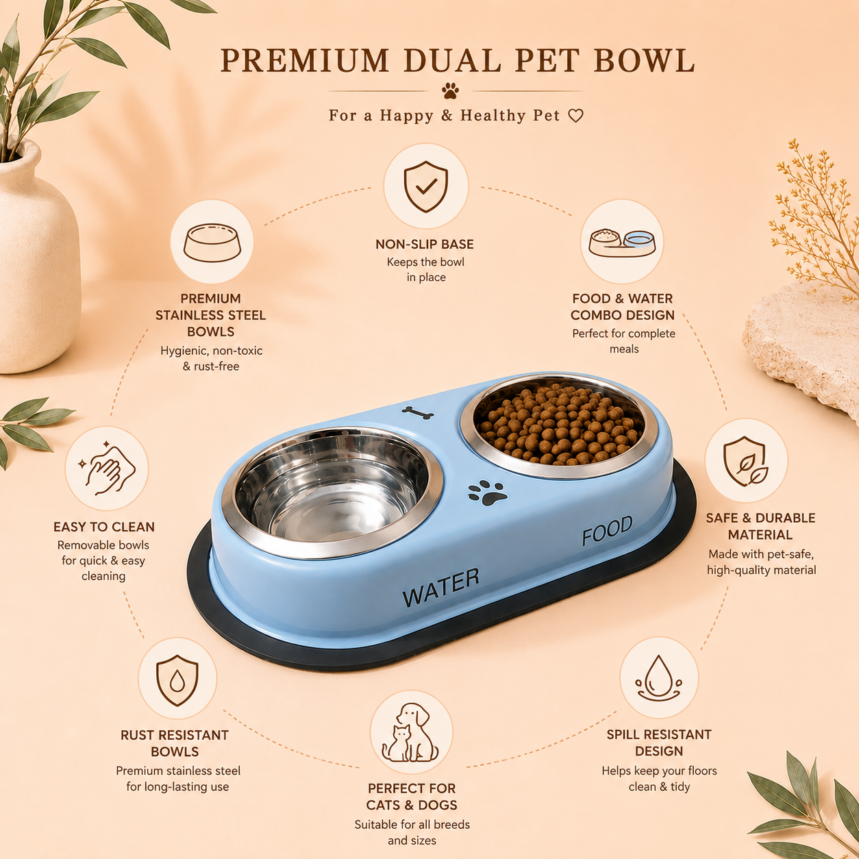 Stainless Steel Feeding Bowls for Pet (Multicolor, M)
