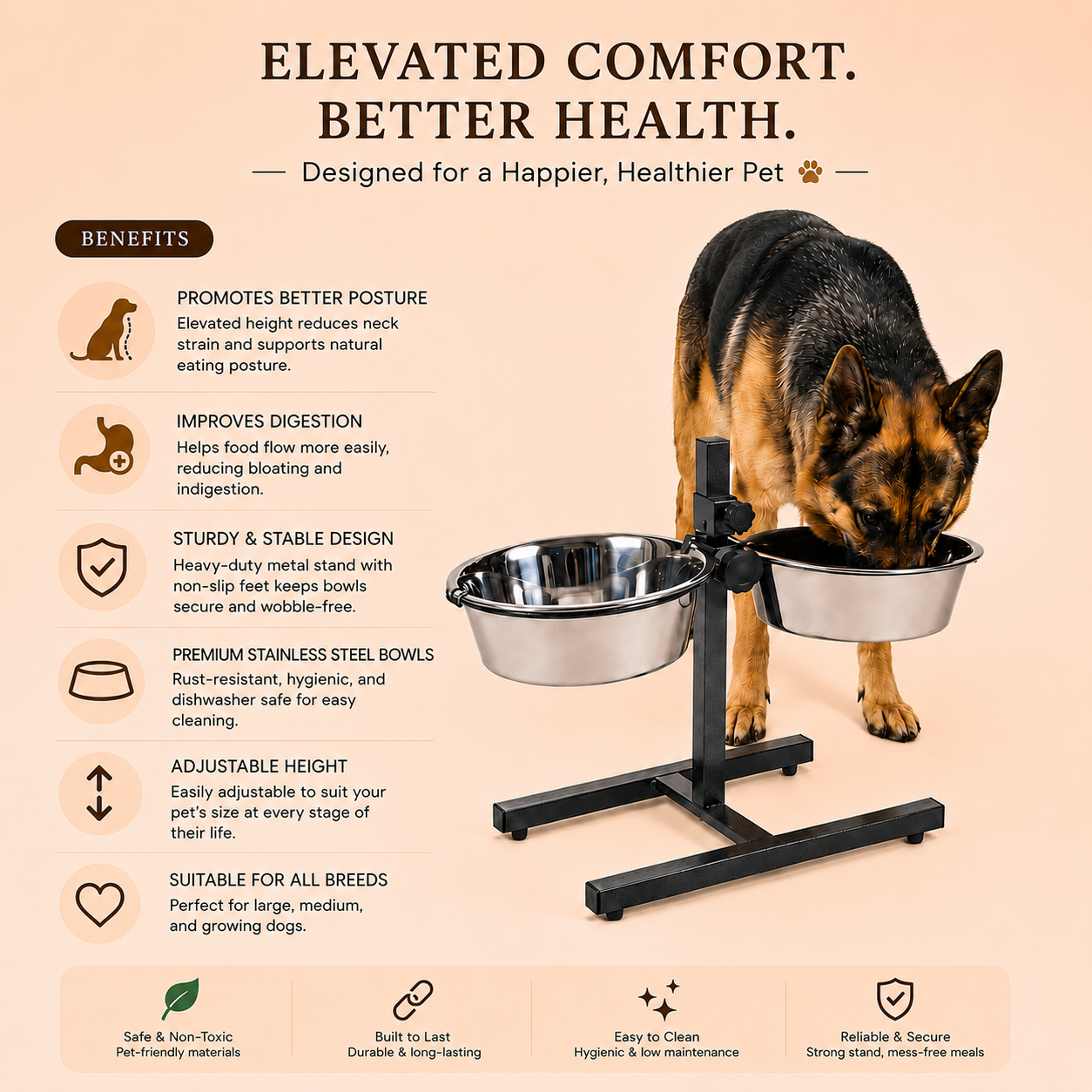 Stainless Steel Feeding Bowls for Pet (Multicolor, L)