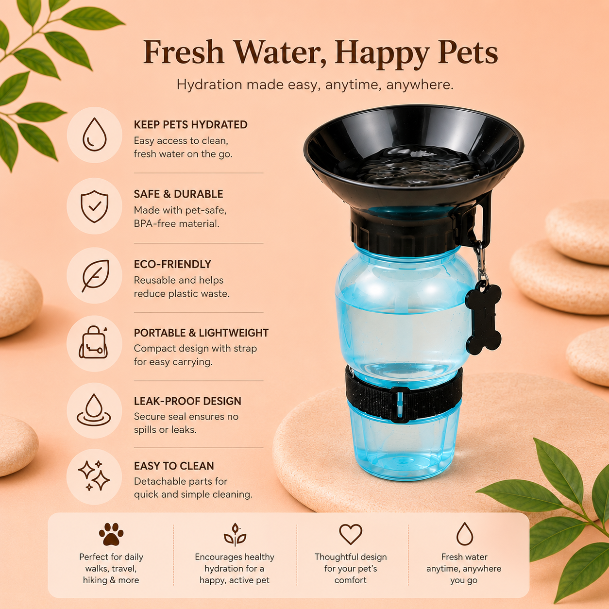 Pet Sipper Portable Aqua Fresh Water Pump Bowl Bottle Mug Cup for Pet