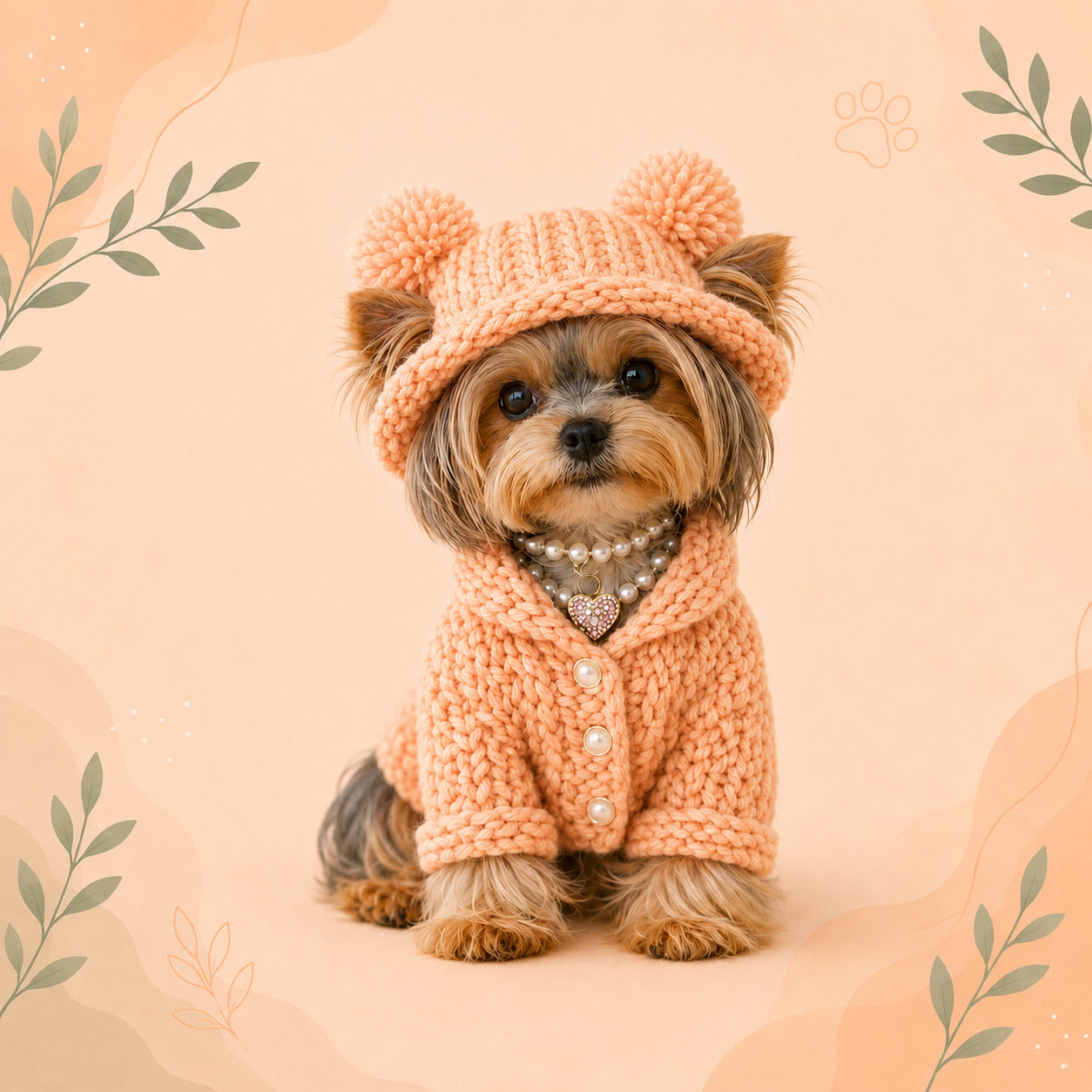 Luxury Purple Knitted Puppy Outfit with Pom-Pom Hat