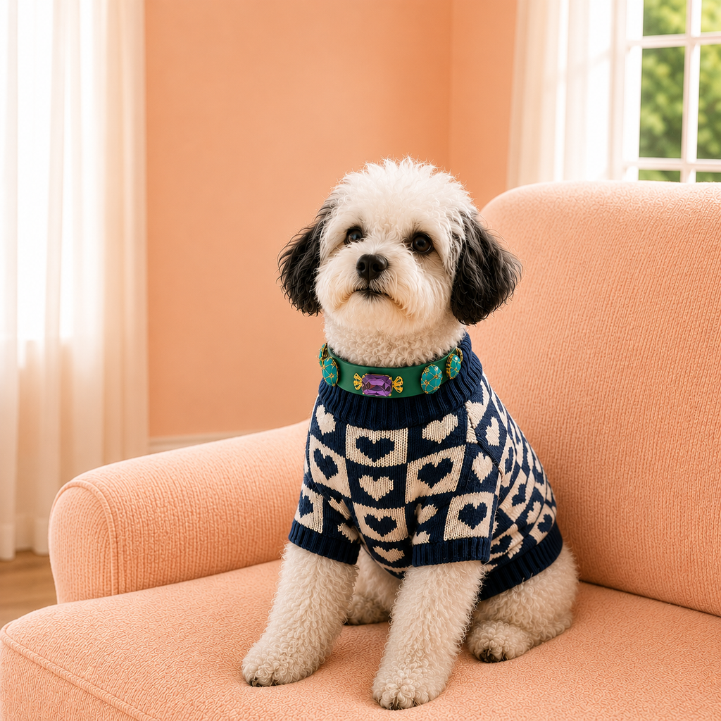 🐶 Cozy Hearts Knitted Dog Sweater – Premium Winter Pet Outfit