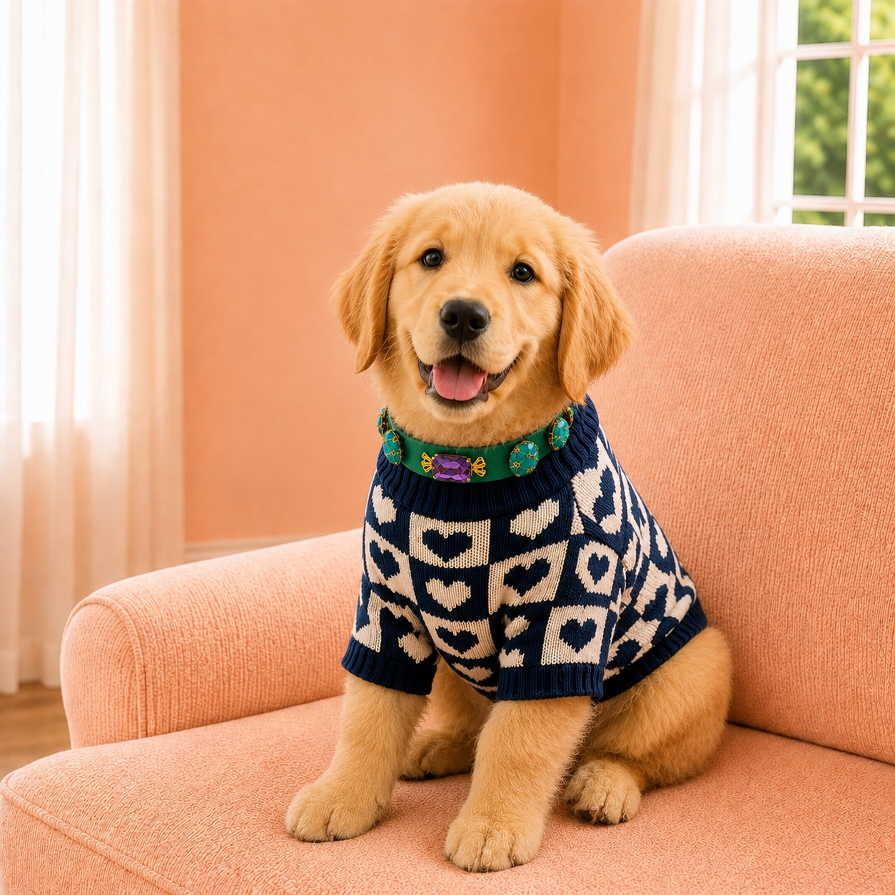 🐶 Cozy Hearts Knitted Dog Sweater – Premium Winter Pet Outfit